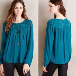 Anthropologie Meadow Rue Turquoise Long Sleeve Blouse XS